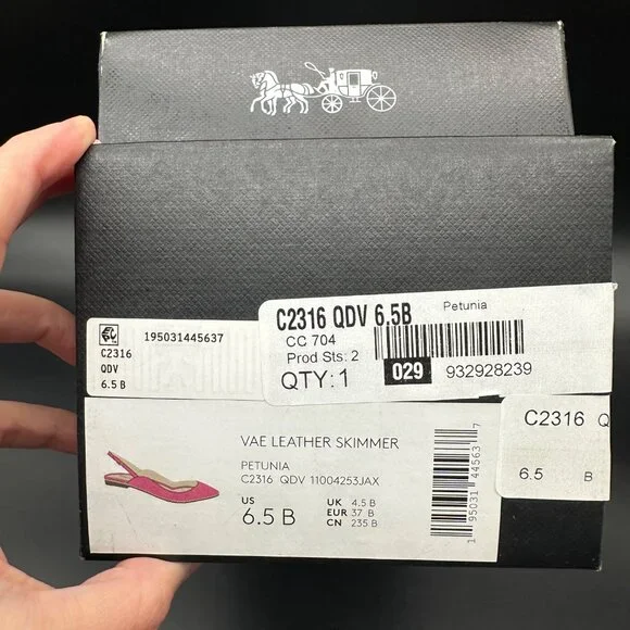 Coach Womens Petunia Pink Vae Leather Skimmer Flats Box Pointed Toe Size 6.5 - Picture 8 of 13